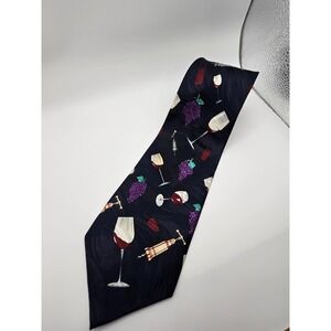 Roberto Cellini Mens Wine Theme Novelty Tie Navy Blue Grapes Glasses 4" Width